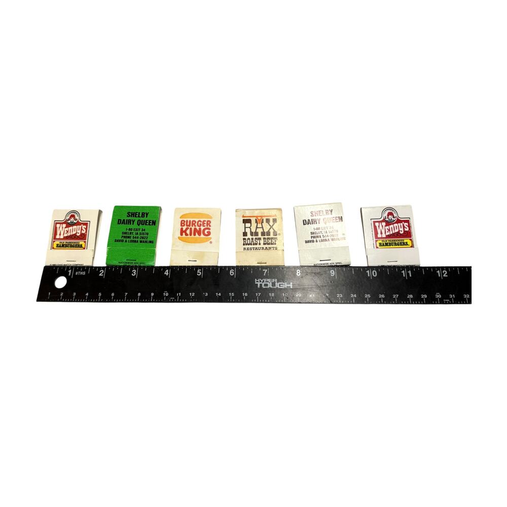 Lot 6 Vintage 1980s Fast Food Matchbooks Wendys Burger King Rax Dairy Queen - Picture 6 of 6